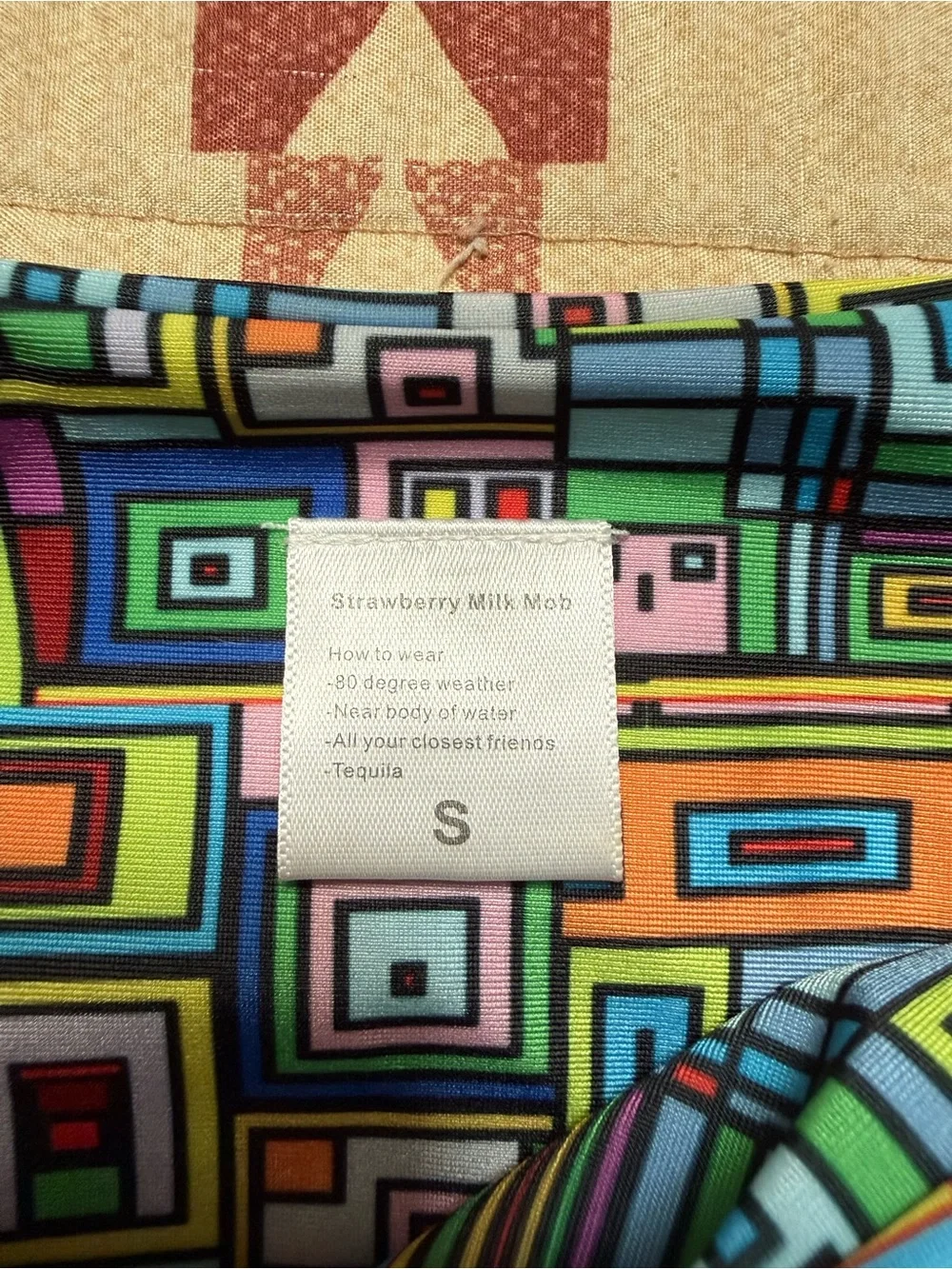 Strawberry Milk Mob Multicolor Geometric Bikini Top with Pink Accents size small